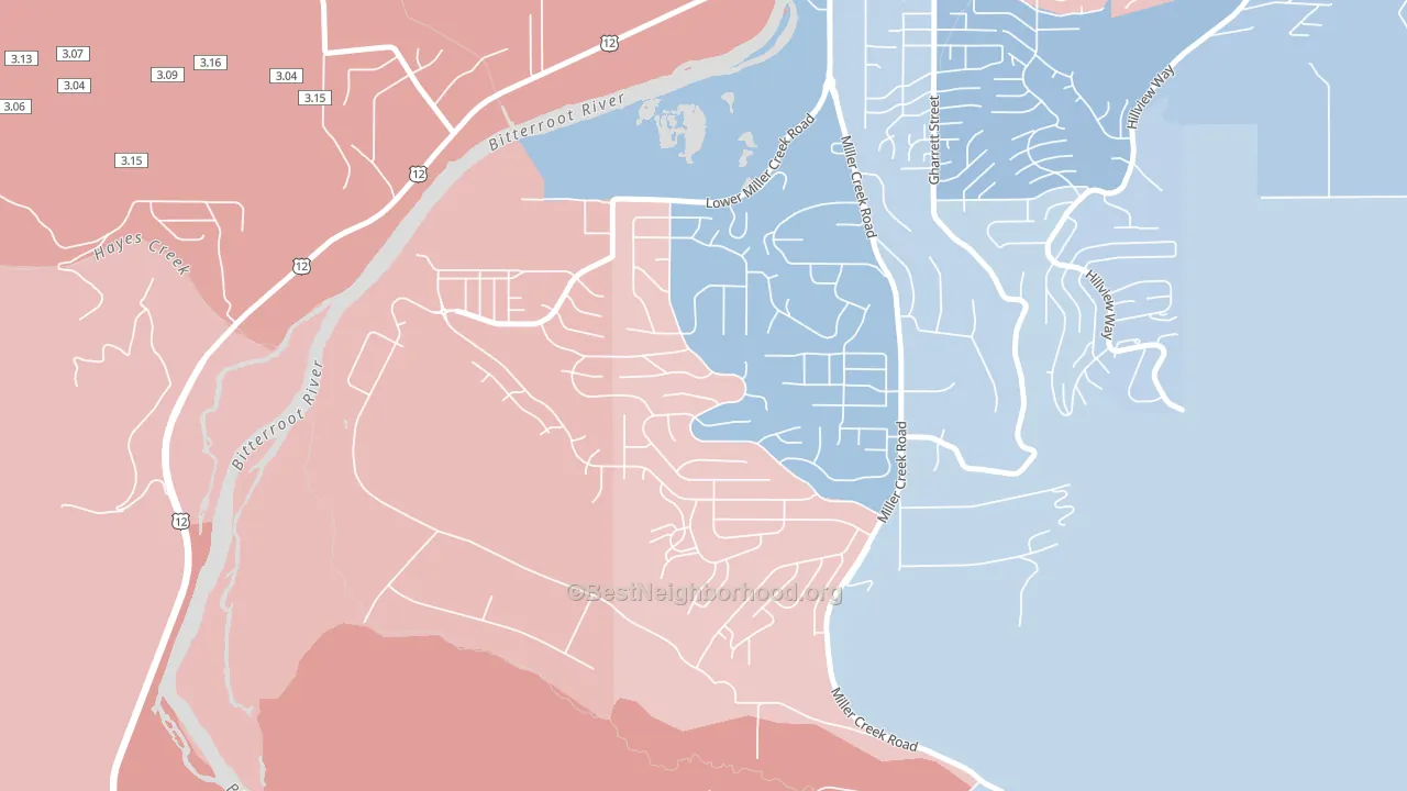 Miller Creek, Missoula, MT block-group political-lean map