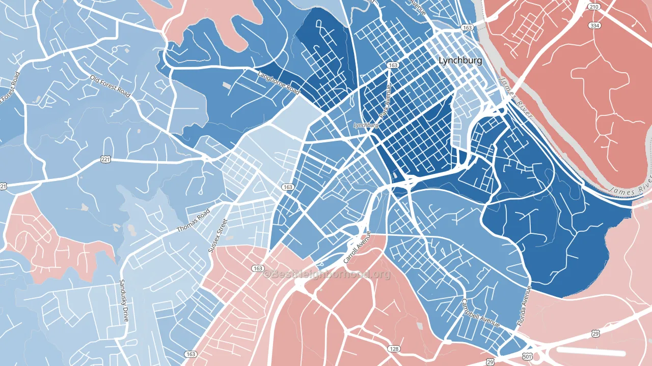 Miller Park, Lynchburg, VA block-group political-lean map
