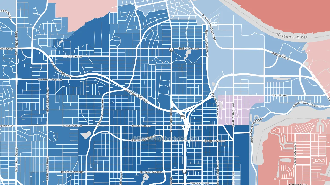 Miller Park Minne Lusa Area, Omaha, NE block-group political-lean map