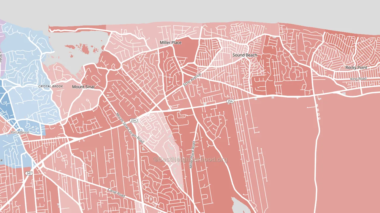 Miller Place, NY block-group political-lean map