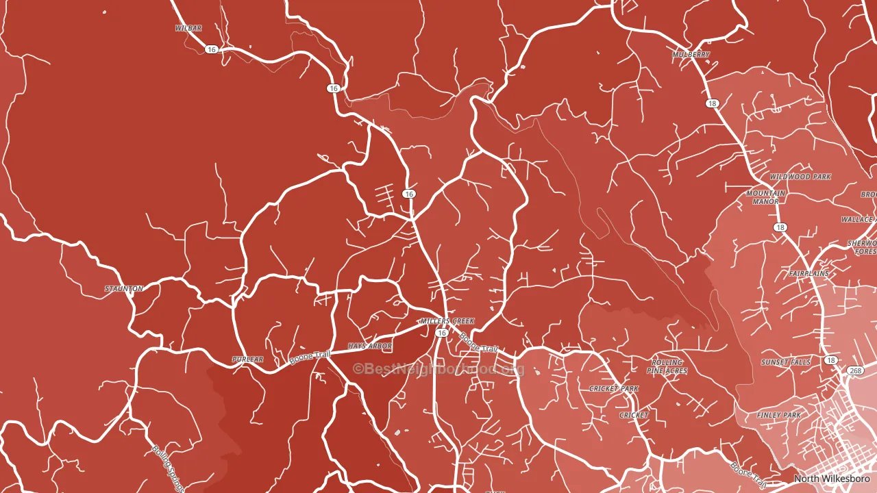 Millers Creek, NC block-group political-lean map