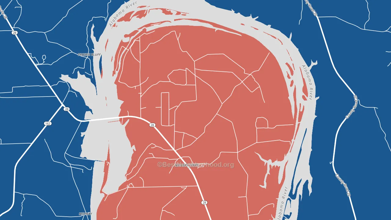 Millers Ferry, AL block-group political-lean map