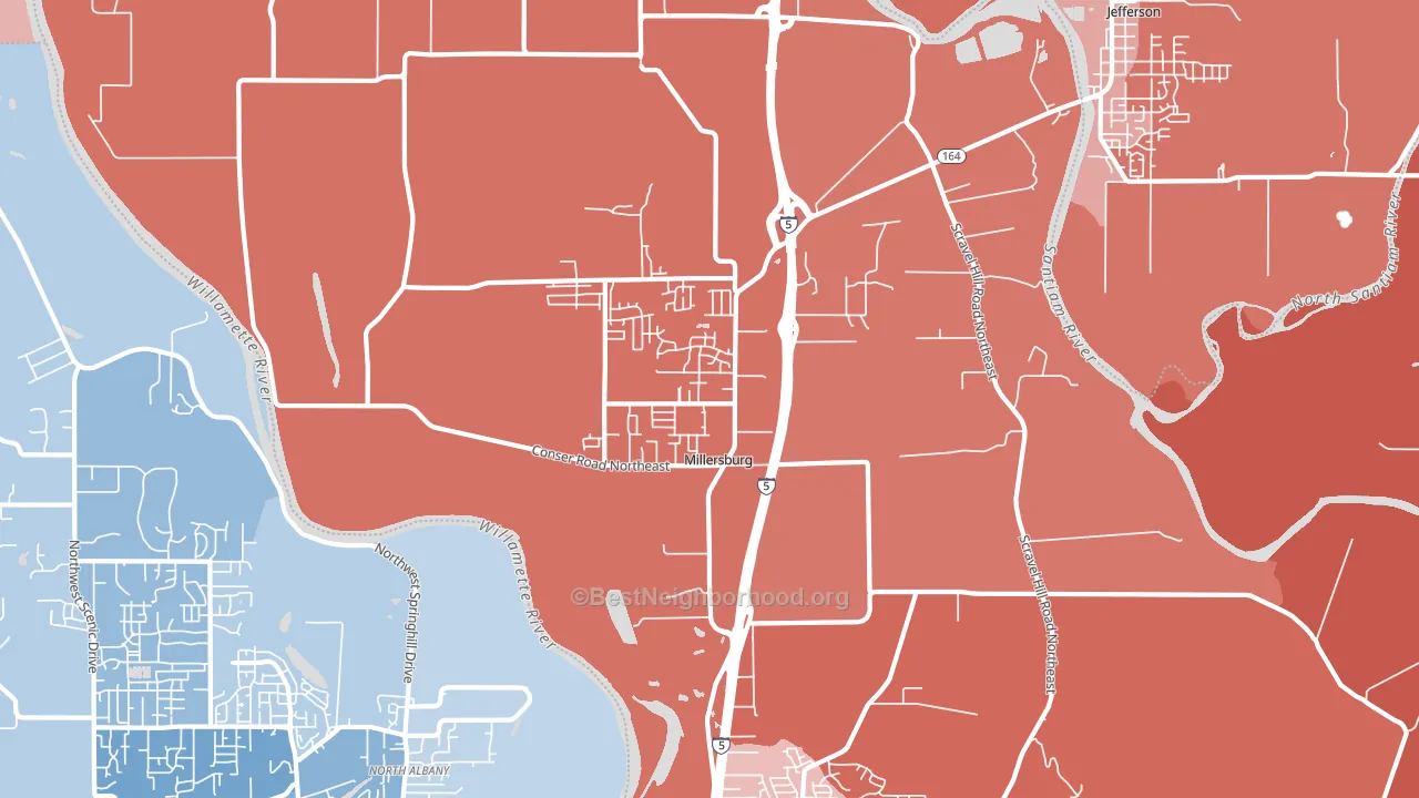 Millersburg, OR block-group political-lean map