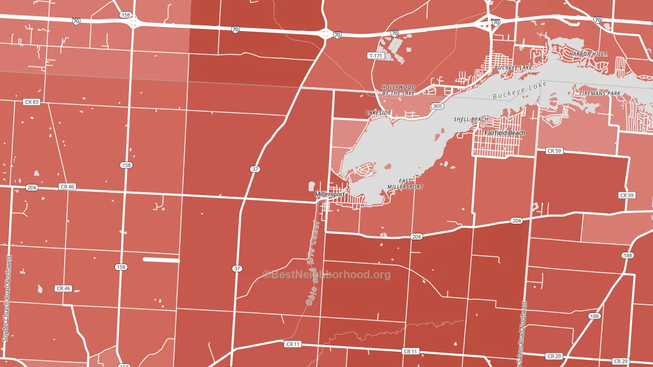 Millersport, OH block-group political-lean map