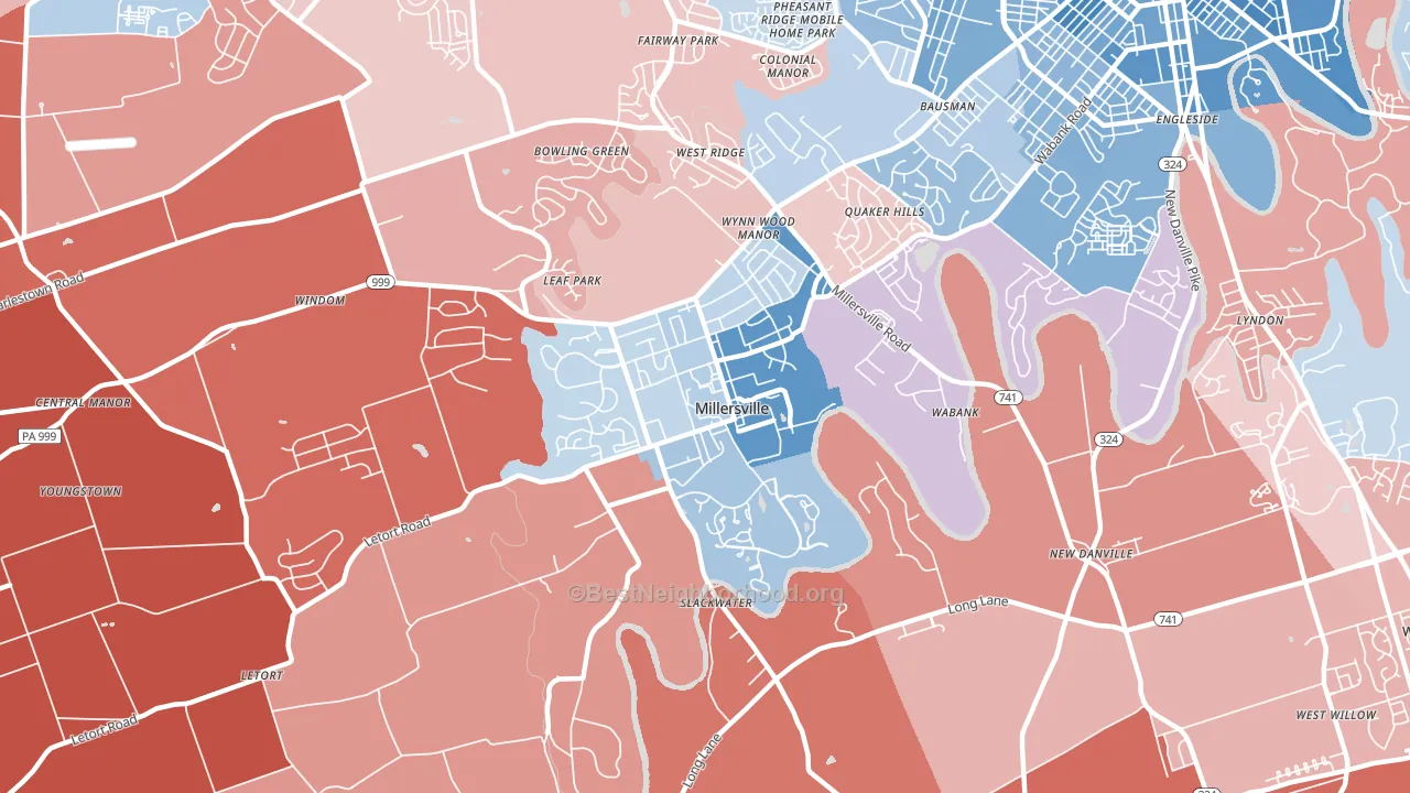 Millersville, PA block-group political-lean map
