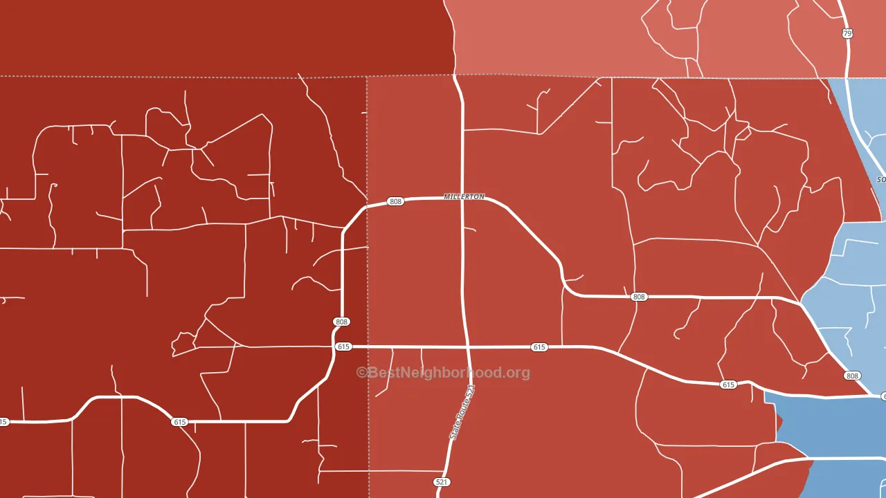 Millerton, LA block-group political-lean map