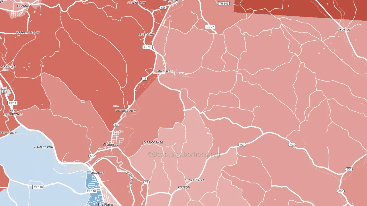 Millfield, OH block-group political-lean map