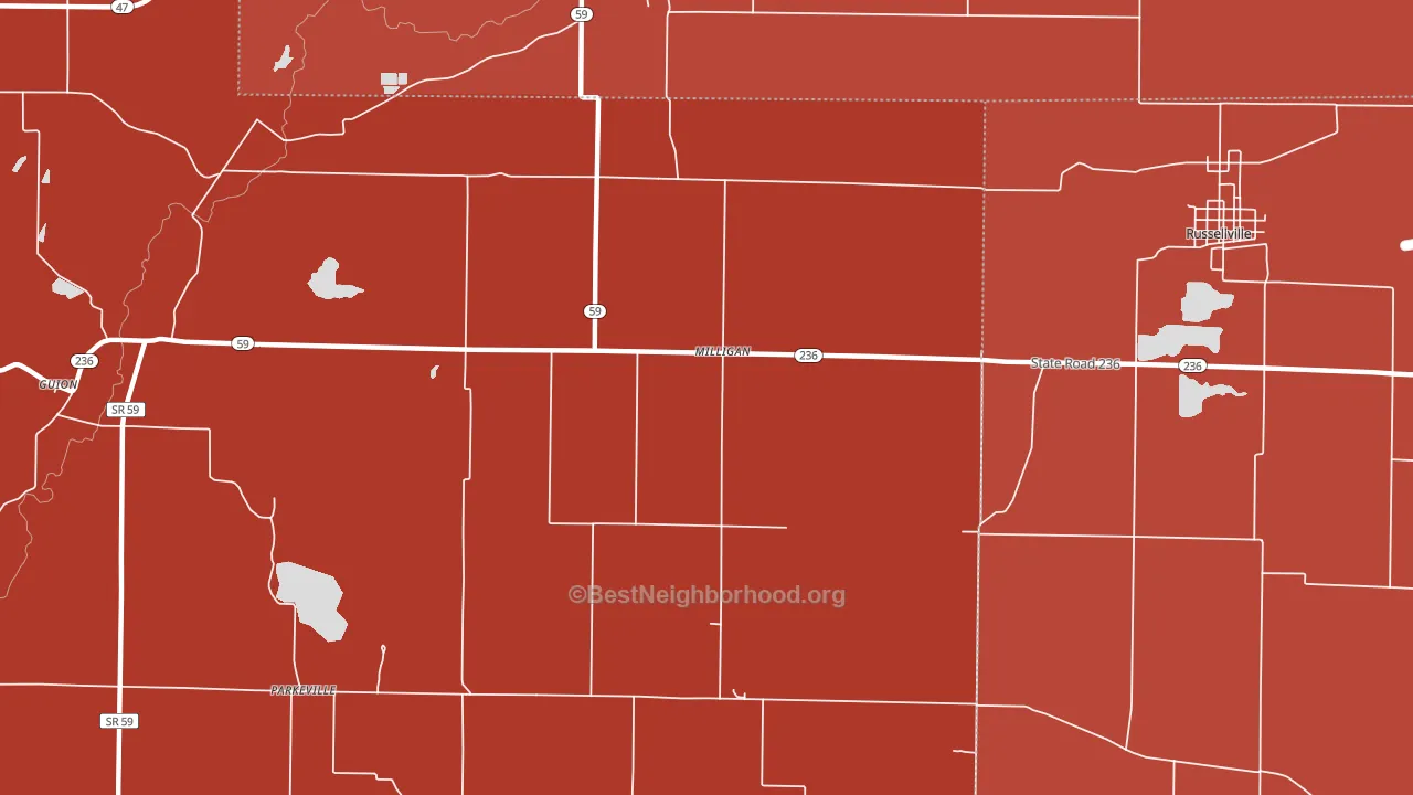 Milligan, IN block-group political-lean map