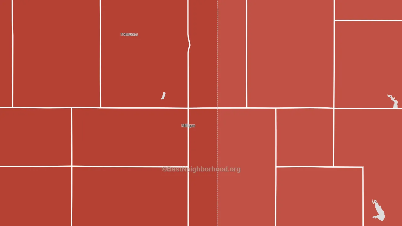 Milligan, NE block-group political-lean map
