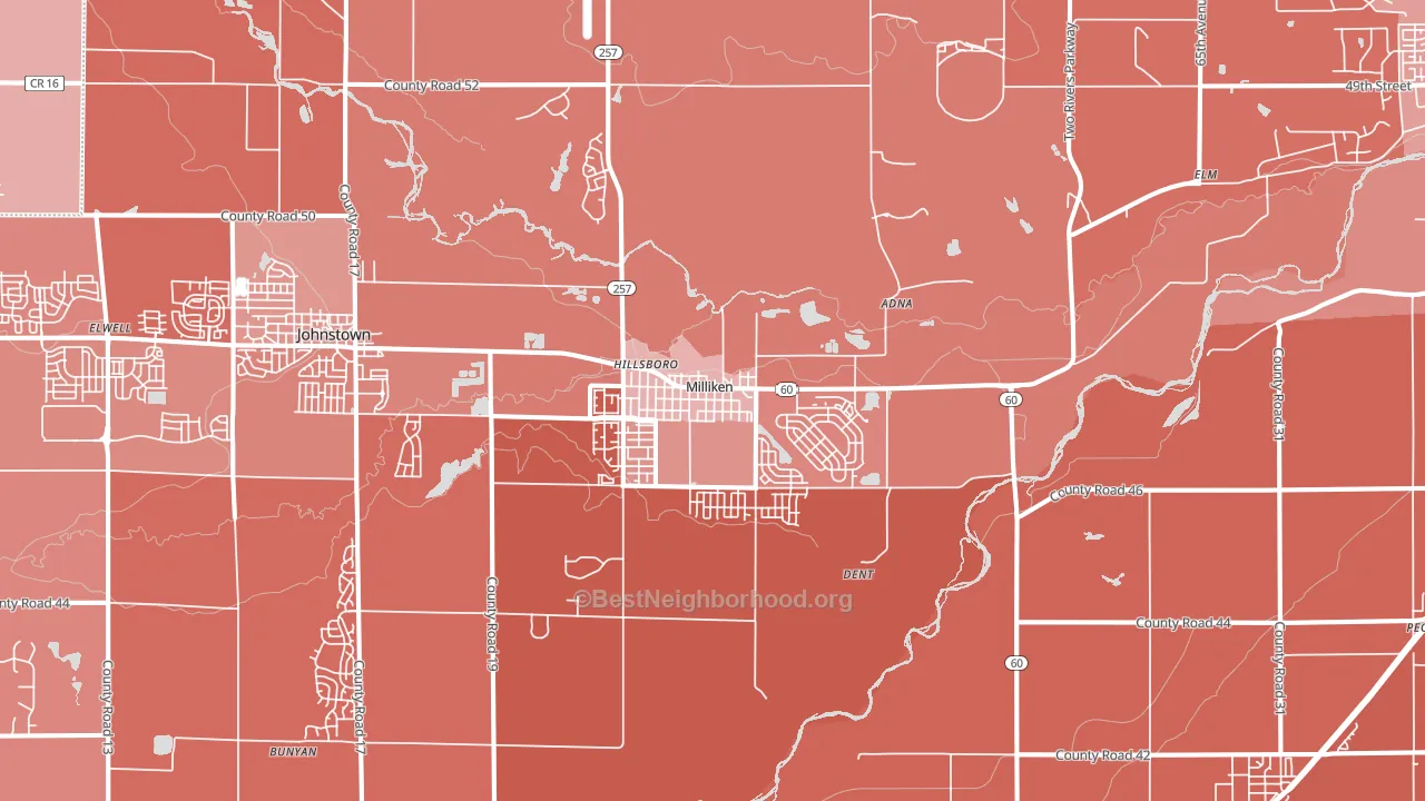 Milliken, CO block-group political-lean map