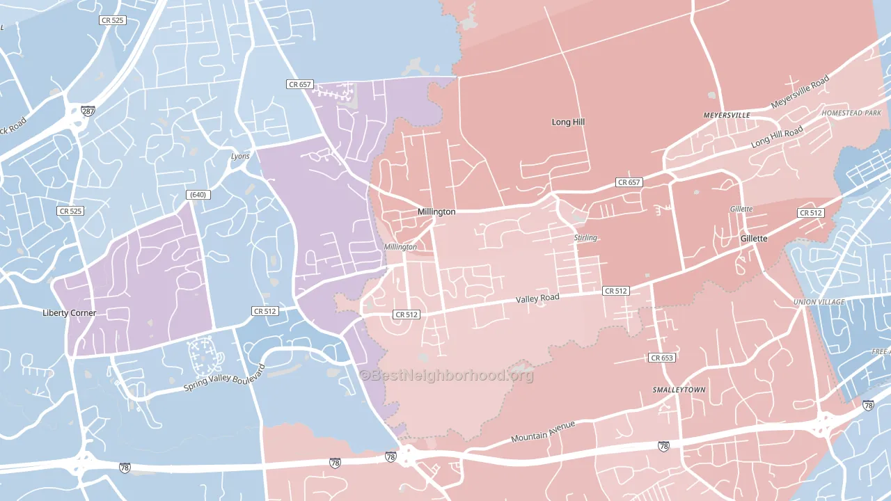 Millington, NJ block-group political-lean map