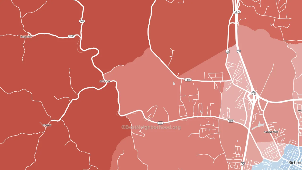 Million, KY block-group political-lean map