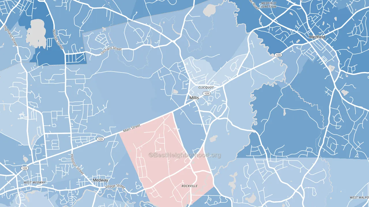 Millis, MA block-group political-lean map