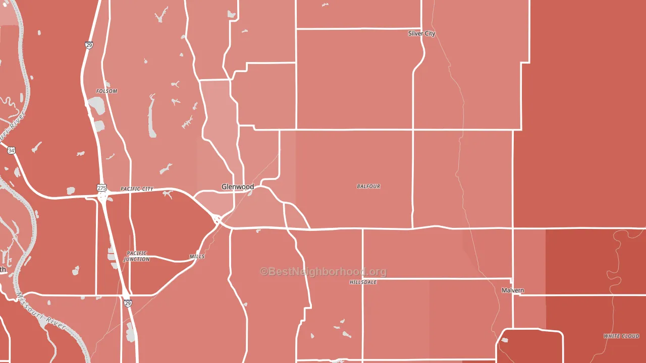 Mills County, IA block-group political-lean map