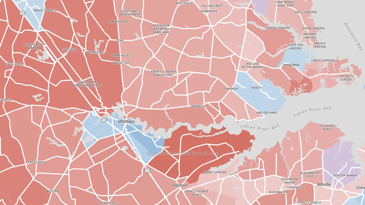Millsboro, DE block-group political-lean map
