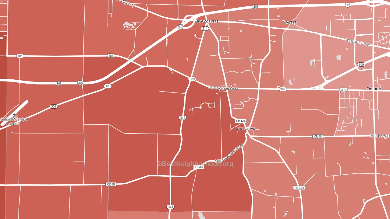 Millsboro, OH block-group political-lean map
