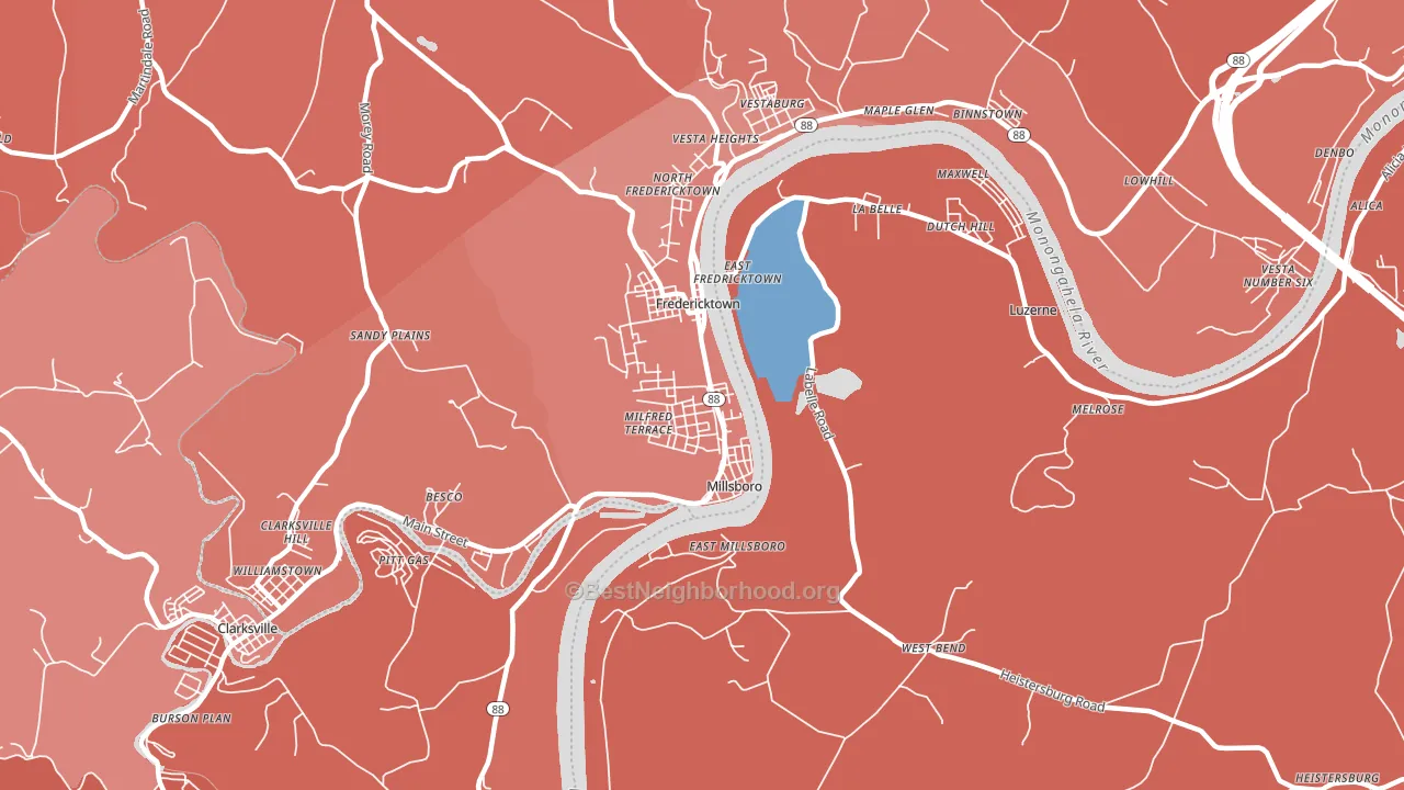 Millsboro, PA block-group political-lean map
