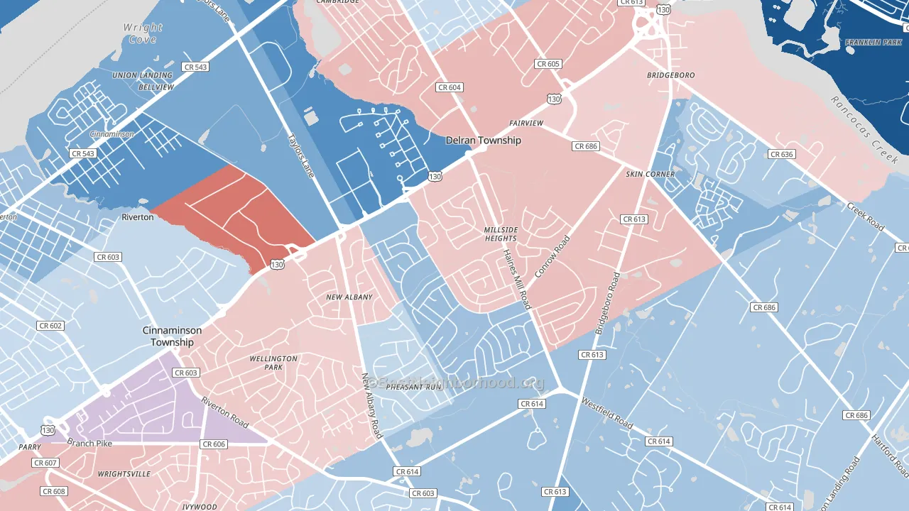 Millside Heights, Riverside, NJ block-group political-lean map