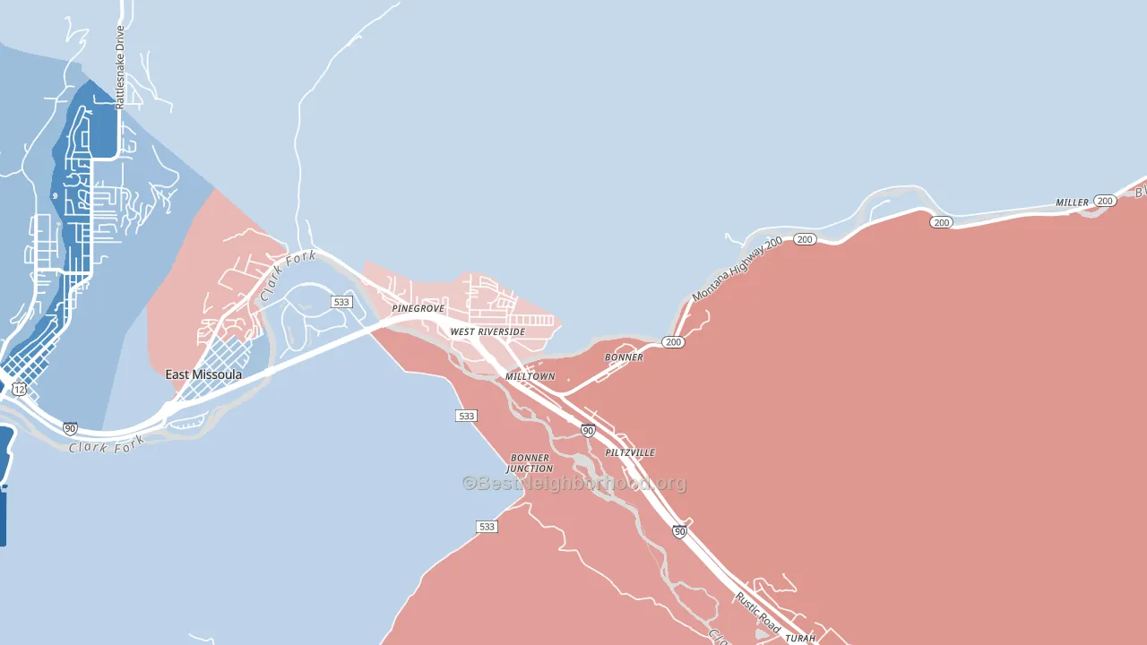 Milltown, MT block-group political-lean map