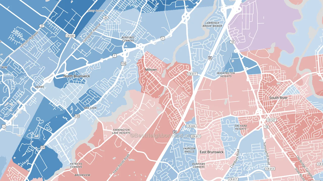 Milltown, NJ block-group political-lean map