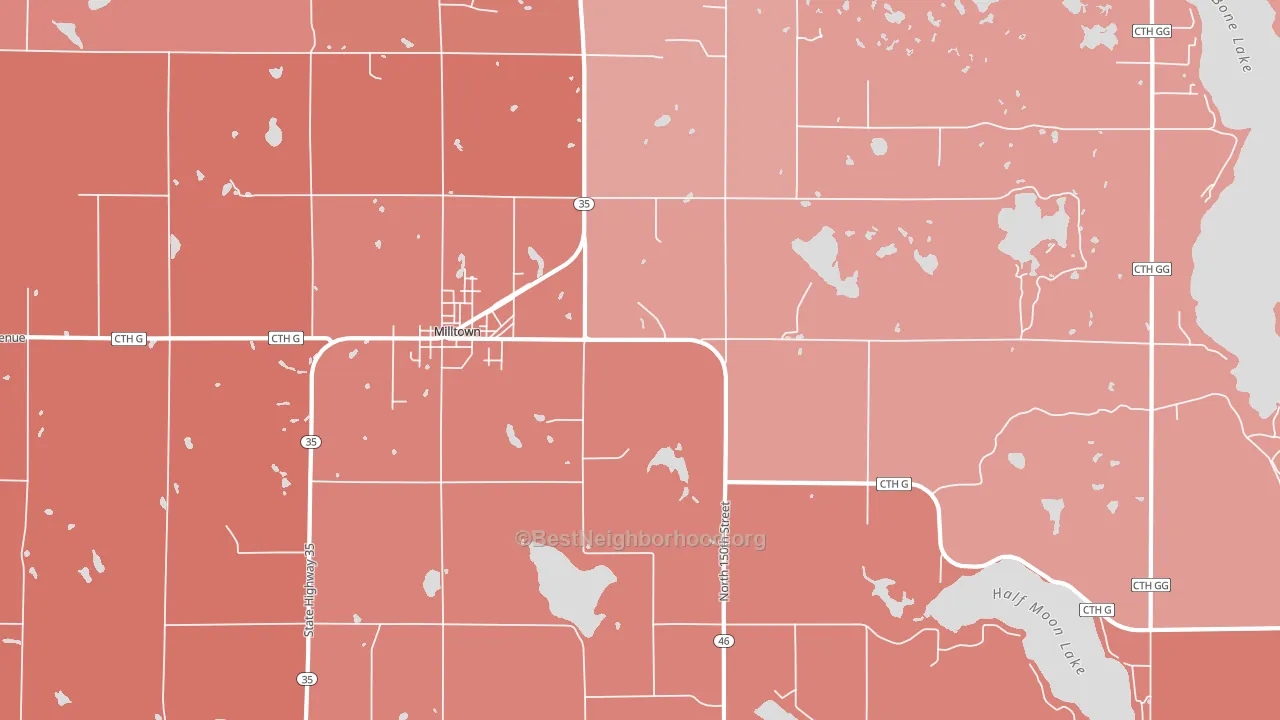 Milltown, WI block-group political-lean map