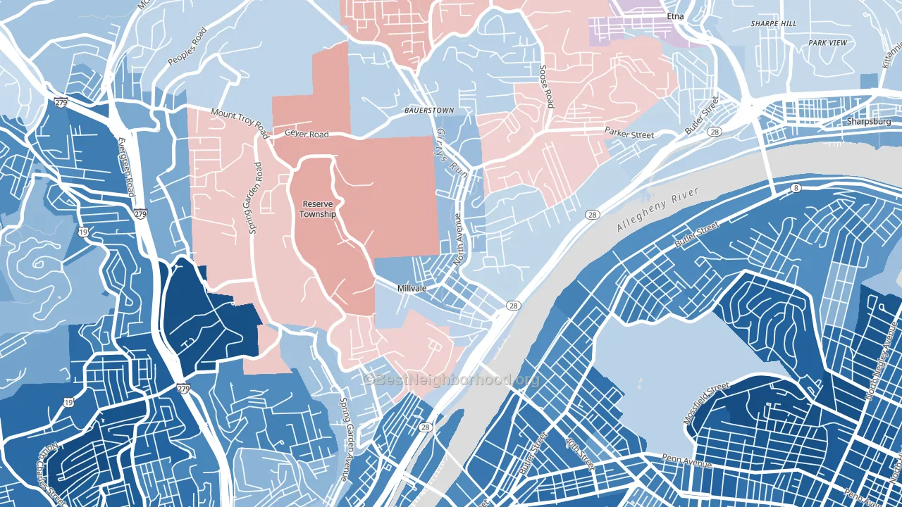 Millvale, PA block-group political-lean map