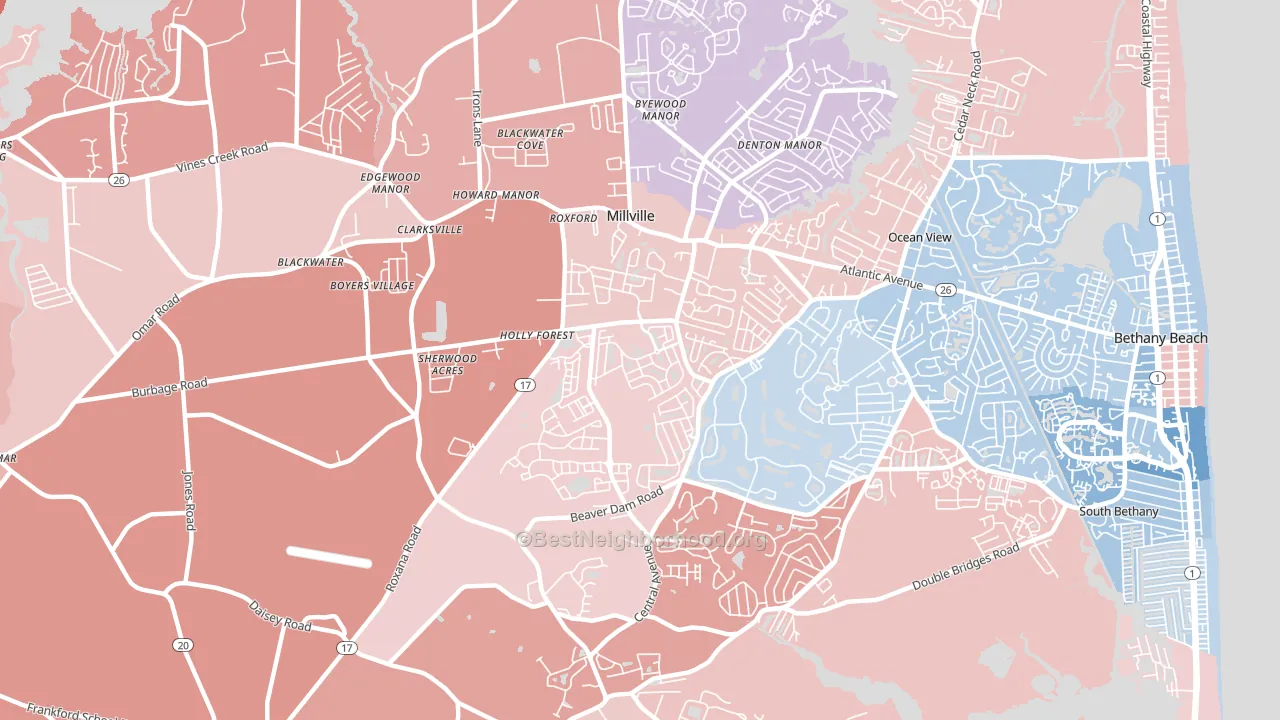 Millville, DE block-group political-lean map