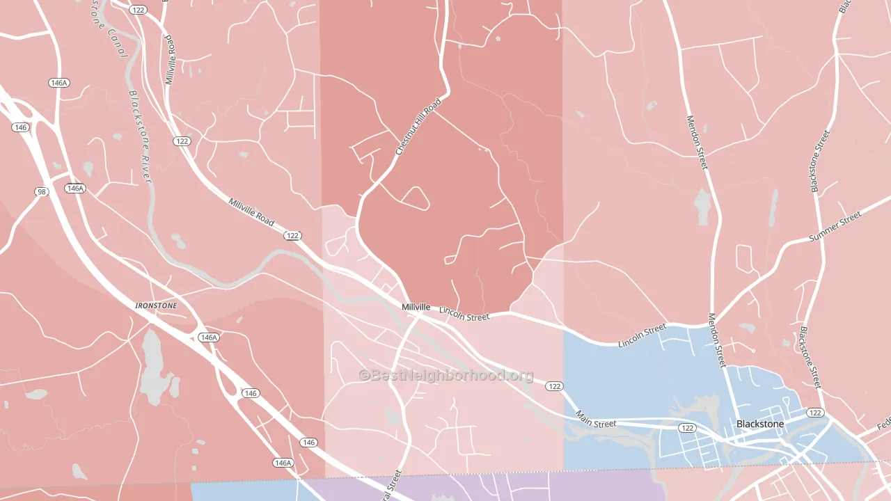 Millville, MA block-group political-lean map