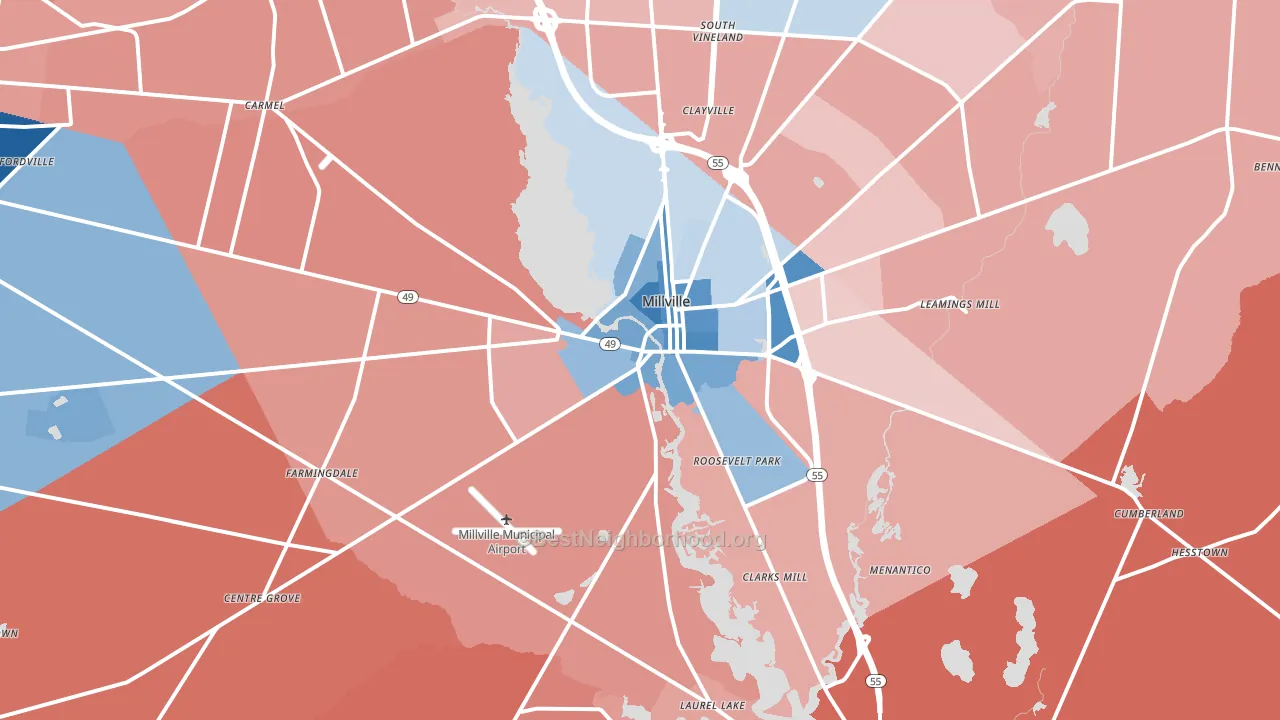 Millville, NJ block-group political-lean map