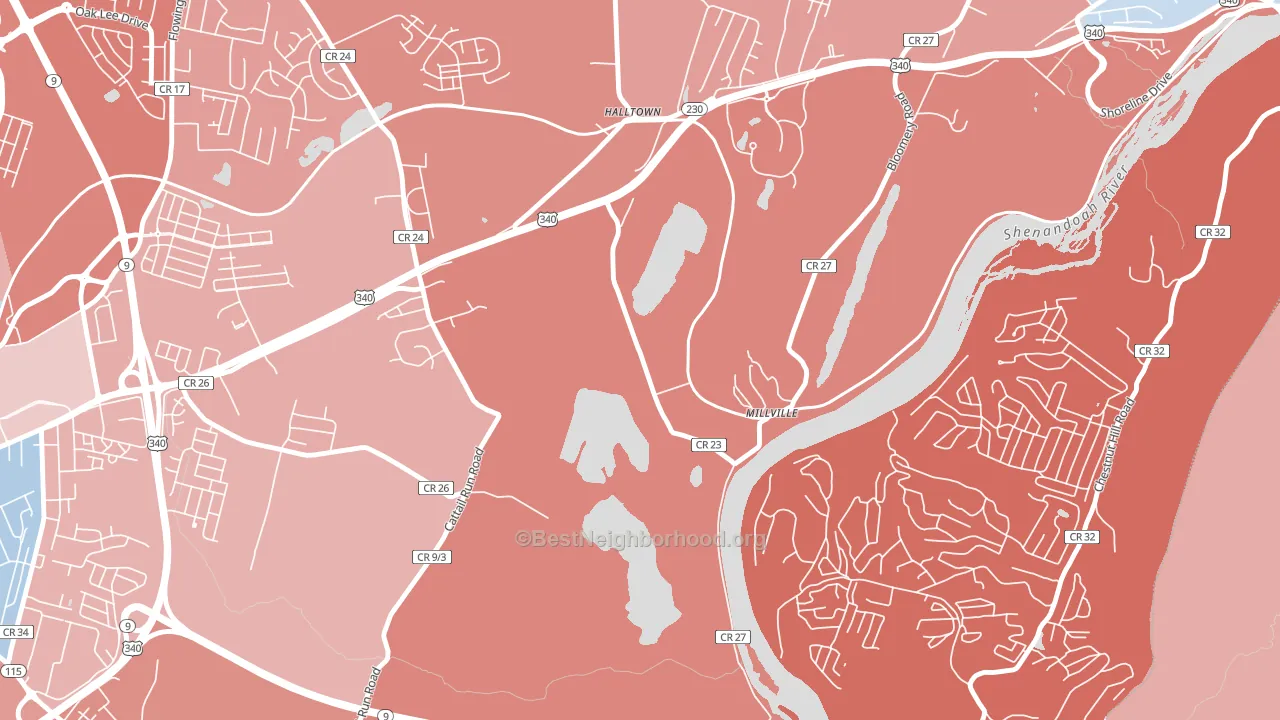 Millville, WV block-group political-lean map