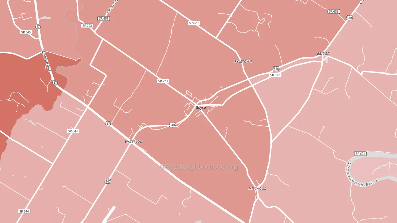 Millwood, VA block-group political-lean map