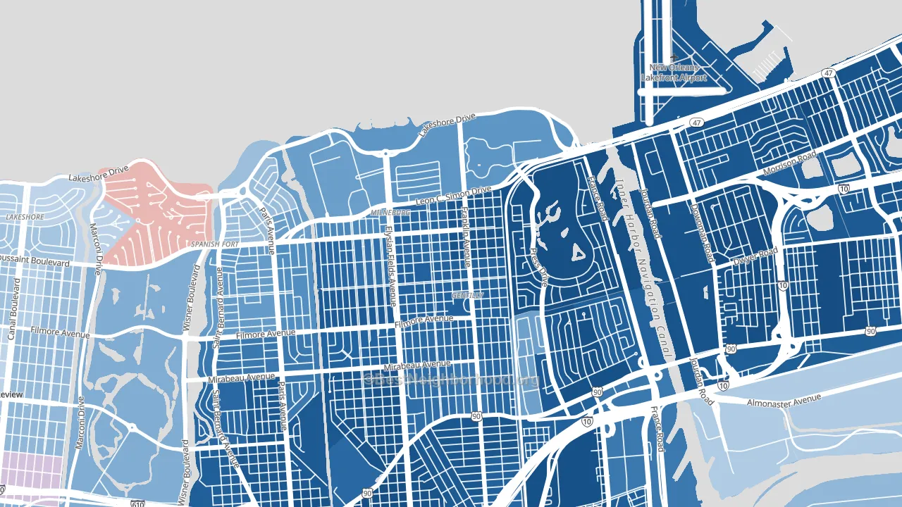 Milneburg, New Orleans, LA block-group political-lean map
