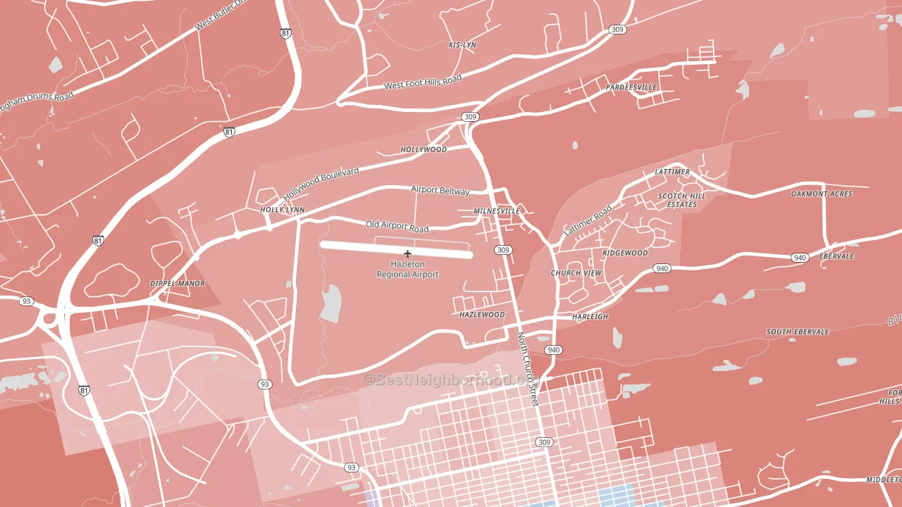 Milnesville, PA block-group political-lean map