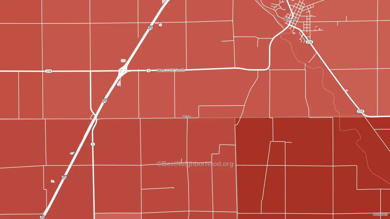 Milo, IN block-group political-lean map