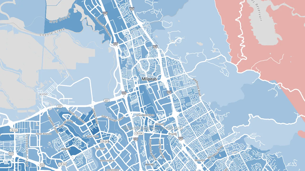 Milpitas, CA block-group political-lean map