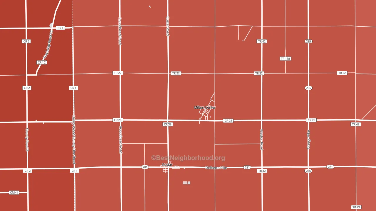 Milton Center, OH block-group political-lean map