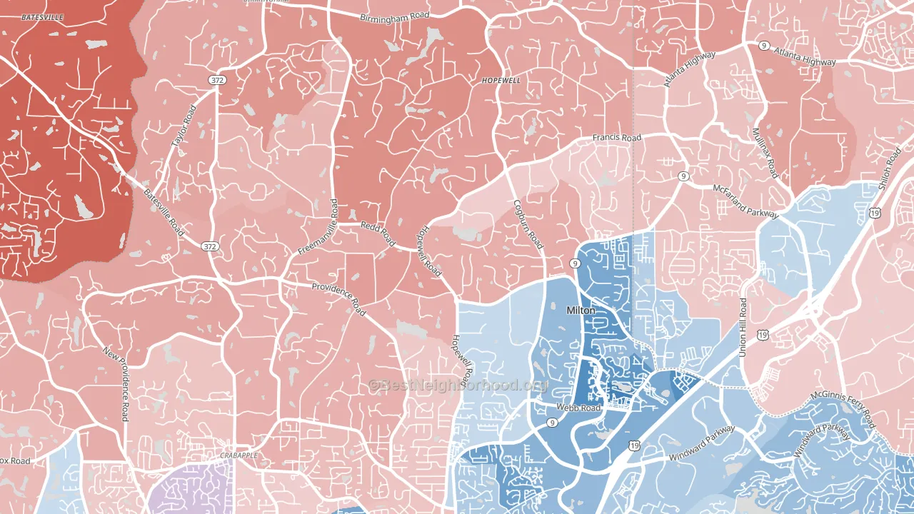 Milton, GA block-group political-lean map
