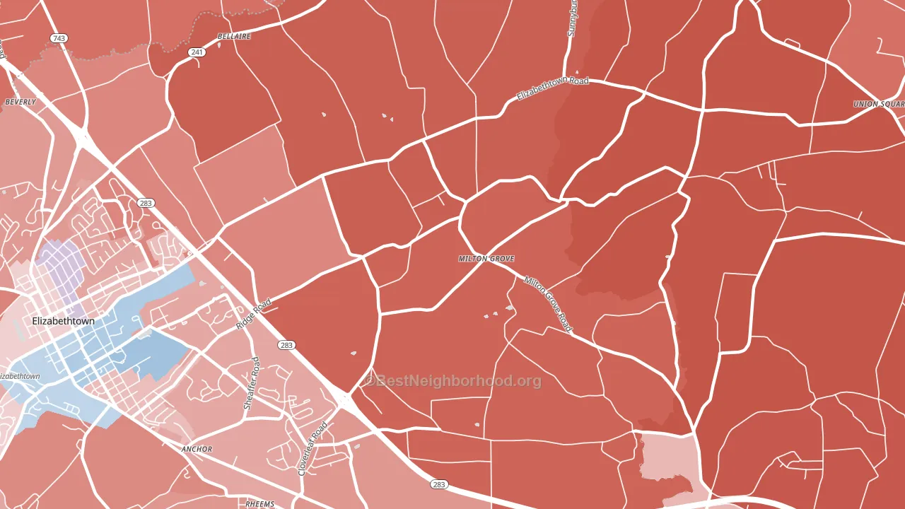Milton Grove, PA block-group political-lean map