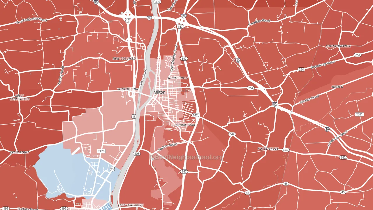 Milton, PA block-group political-lean map