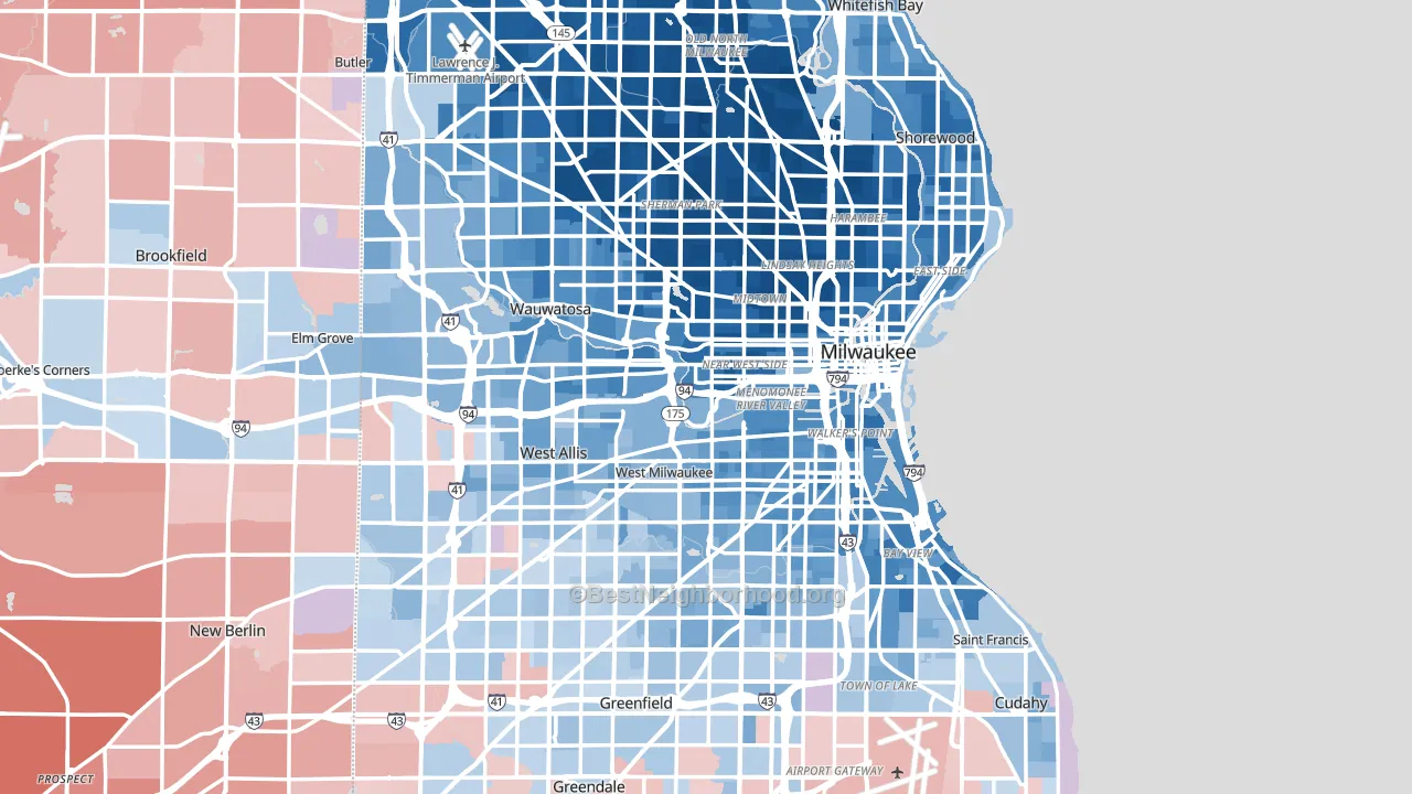 Milwaukee County, WI block-group political-lean map