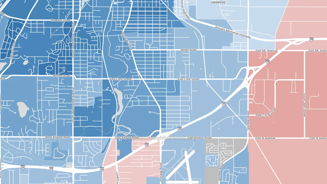 Milwood, Kalamazoo, MI block-group political-lean map