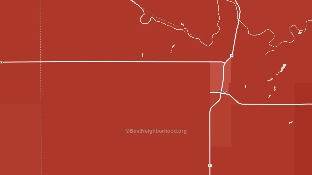 Minco, OK block-group political-lean map