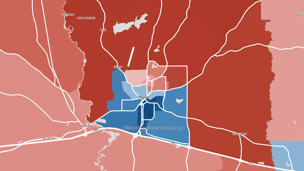 Minden, LA block-group political-lean map