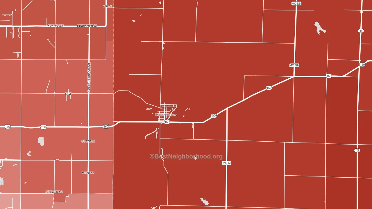Mindenmines, MO block-group political-lean map