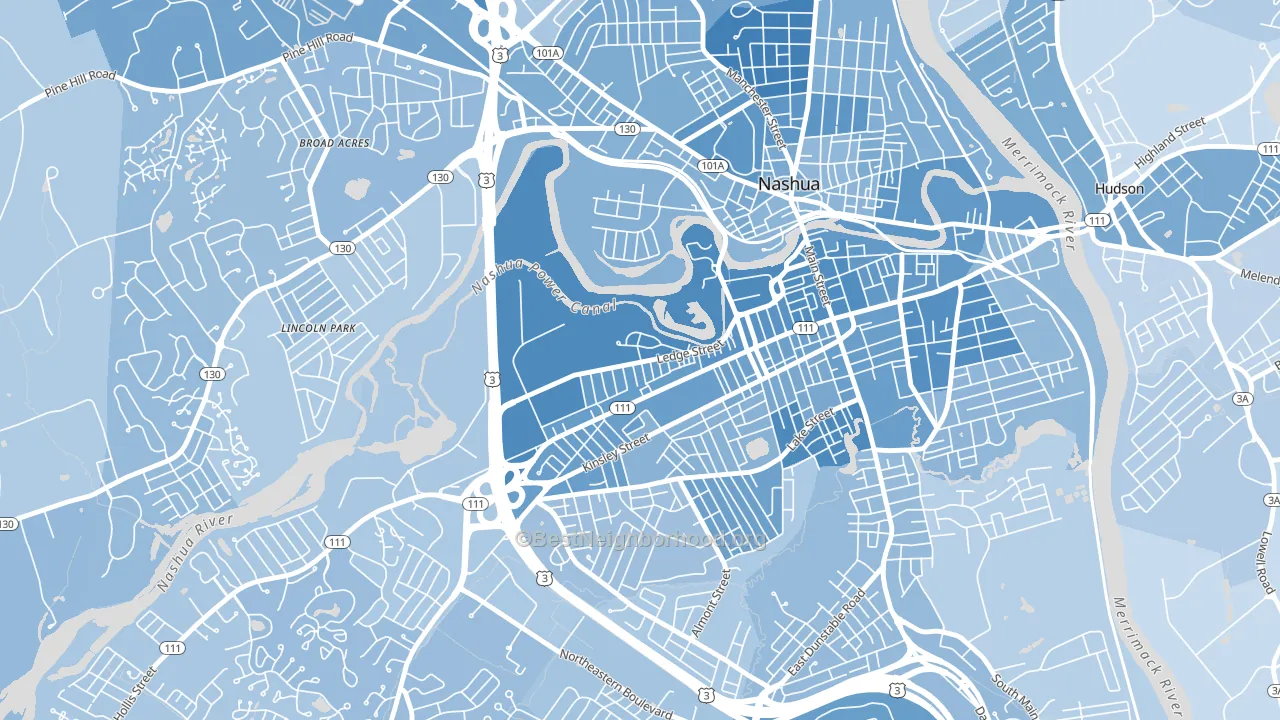 Mine Falls Park, Nashua, NH block-group political-lean map