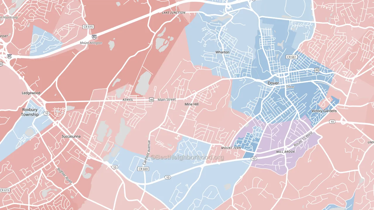 Mine Hill, NJ block-group political-lean map