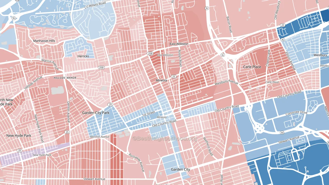 Mineola, NY block-group political-lean map