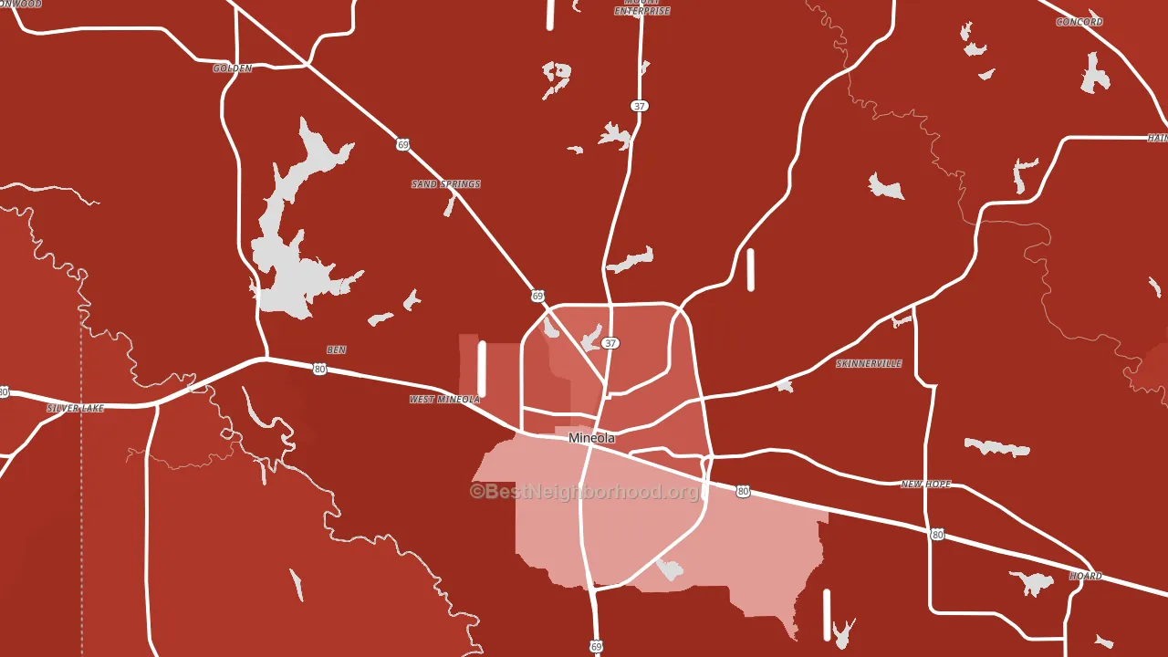 Mineola, TX block-group political-lean map