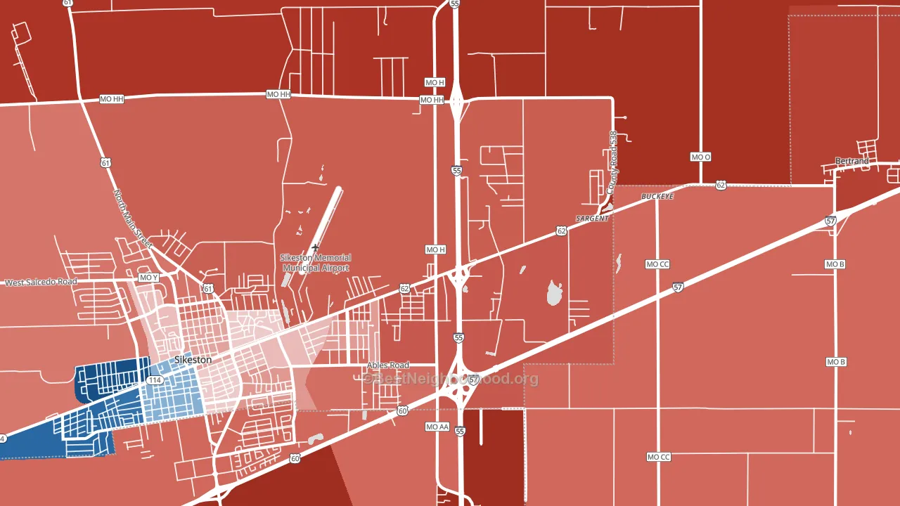 Miner, MO block-group political-lean map