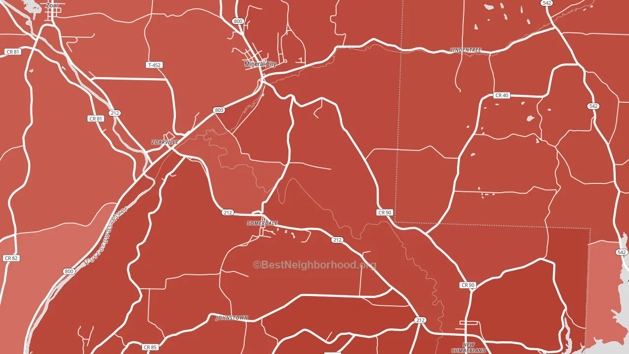 Mineral City, OH block-group political-lean map